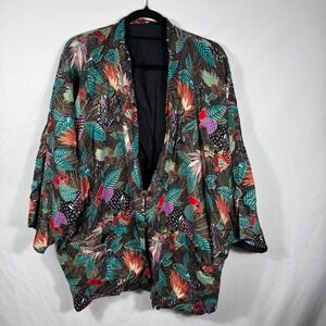 Vintage Rainbow Maui Hawaii Kimono Jacket Open Front Tropical Print Bohemian